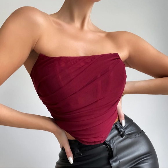 Heiress Beverly Hills Tops - 🌹Wine Chiffon Boned Corset 🌹